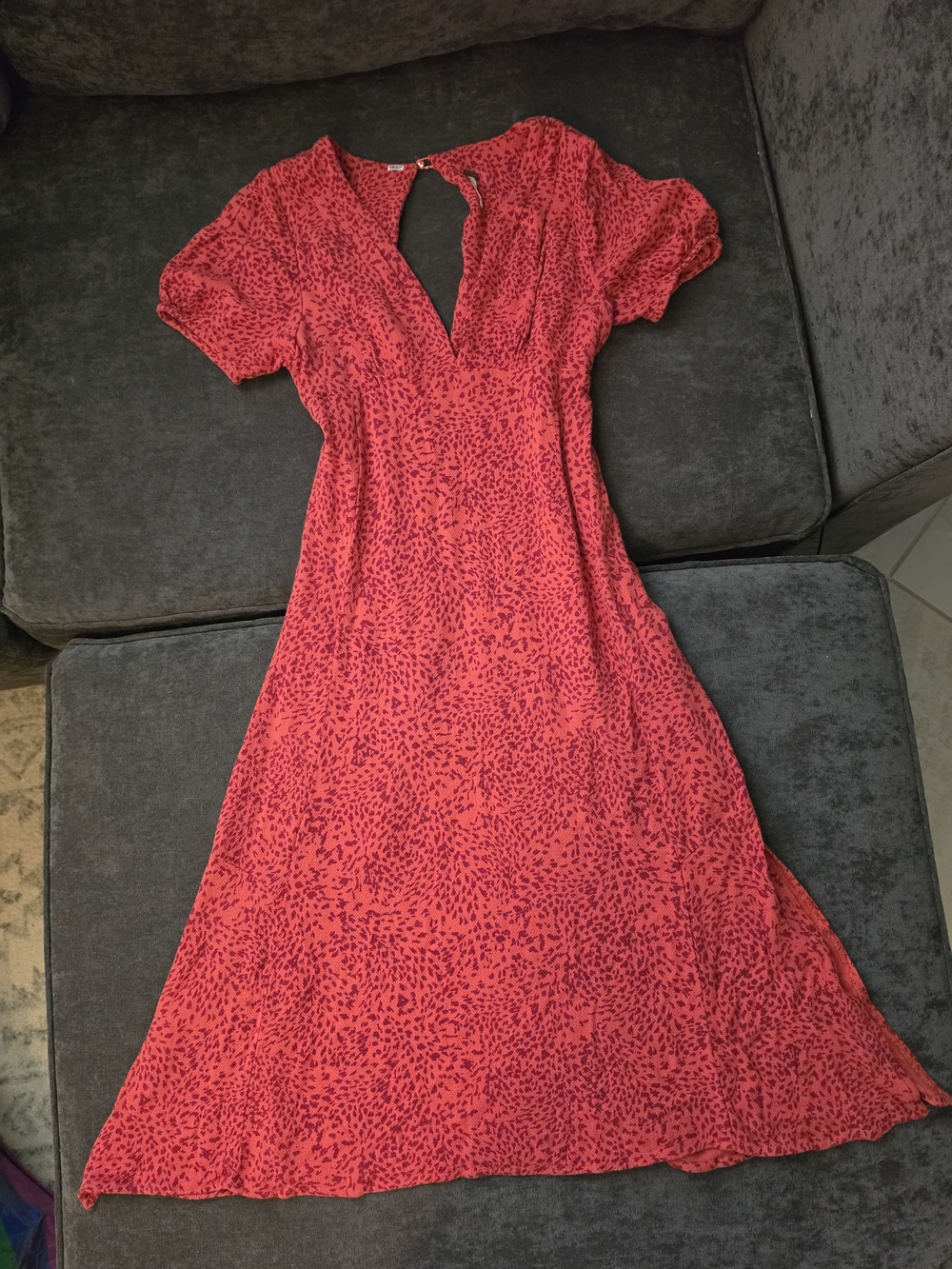 Free People Coral Pink Printed V-Neck Maxi Dress